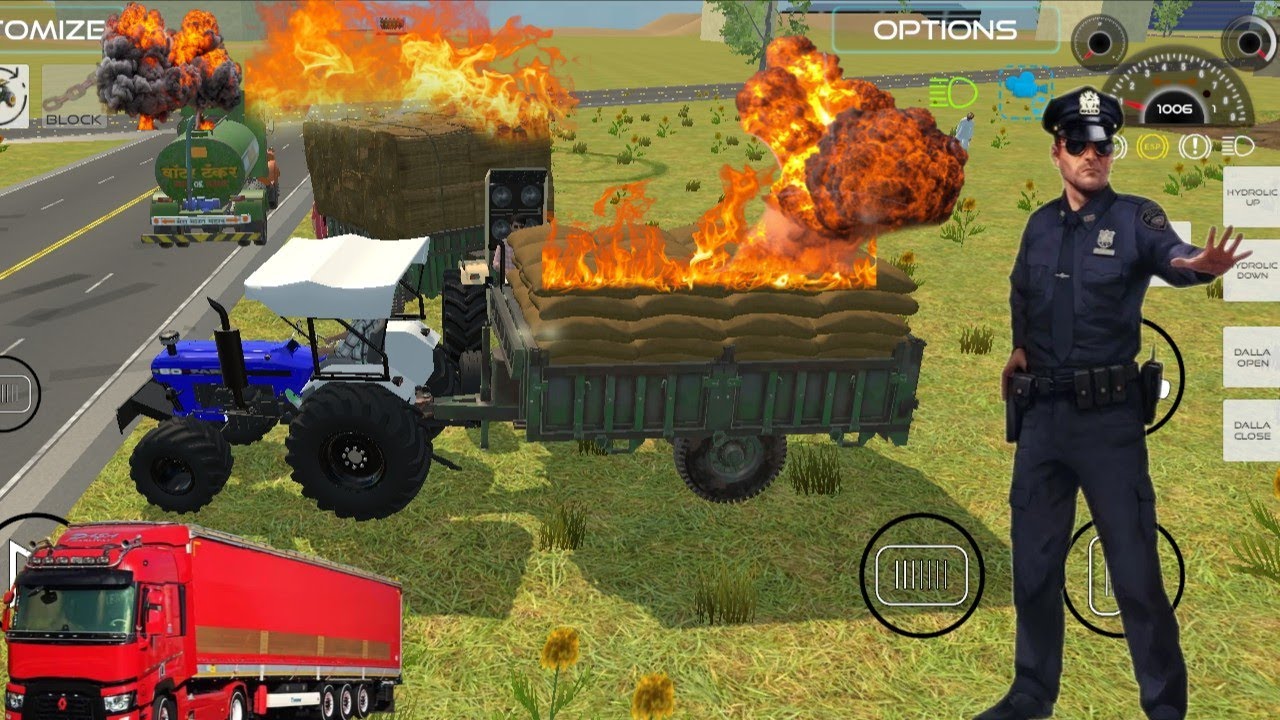 😭🚜 💥 tactor Lod with tenkar 🤙 tacar 😭 or aag lag gei 💥 police 🚓 car 🚨 #gaming #gameplay #games 