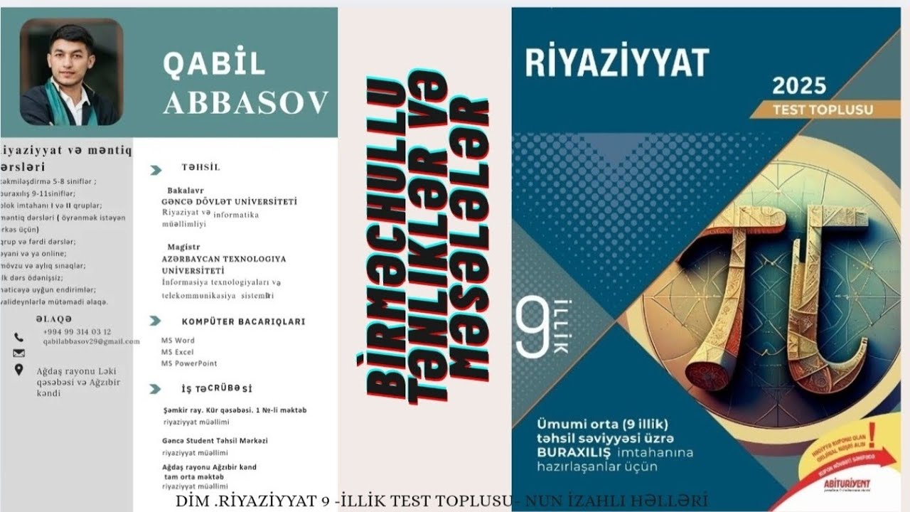 DÍM.2025. RÍYAZÍYYAT. 9- illik test toplusunun izahı. MÖVZU: Birməchullu tənliklər və məsələlər