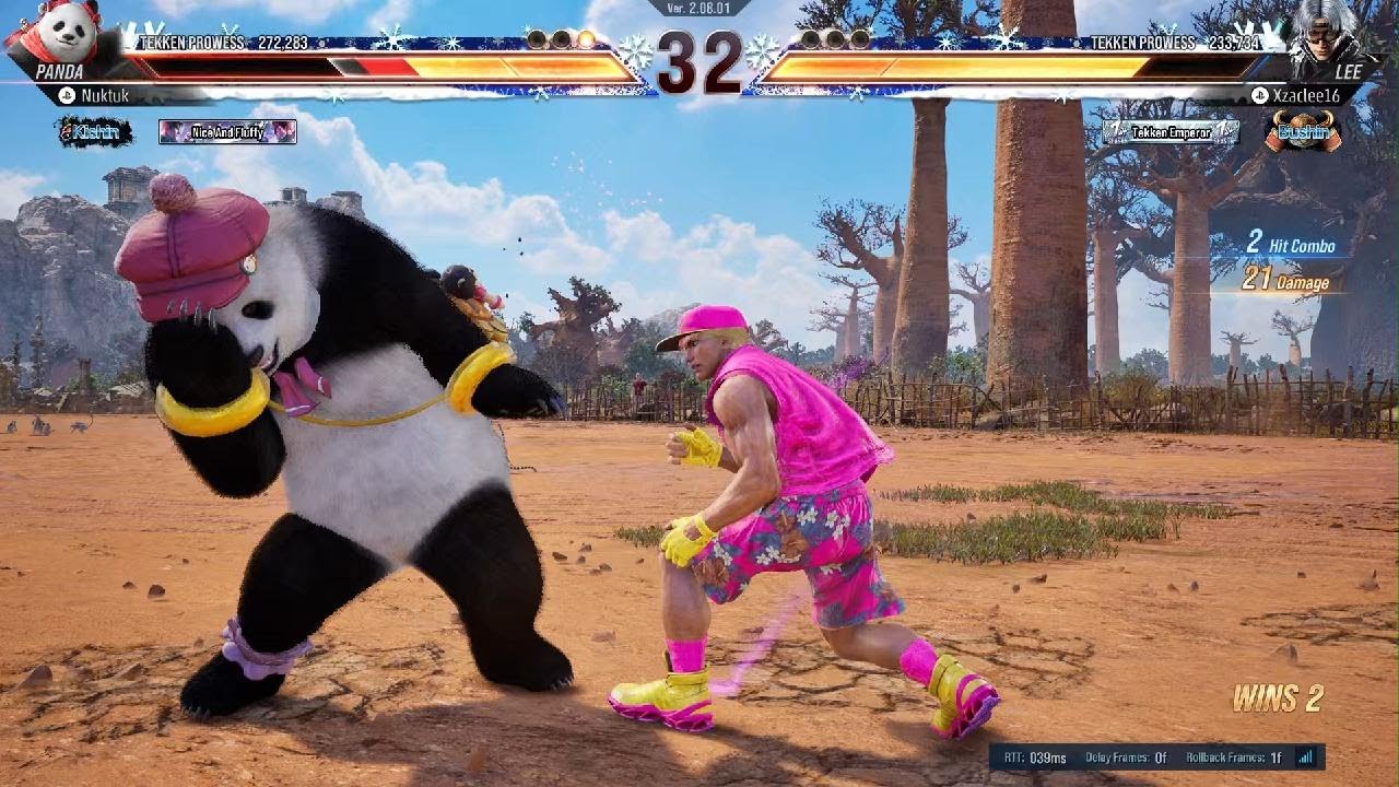 Panda tries cuddling Lee
