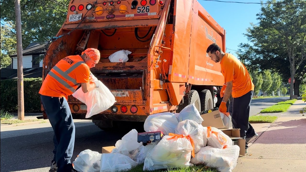 Garbage Truck vs Massive Bag Piles + Crushing Heavy Manual Trash