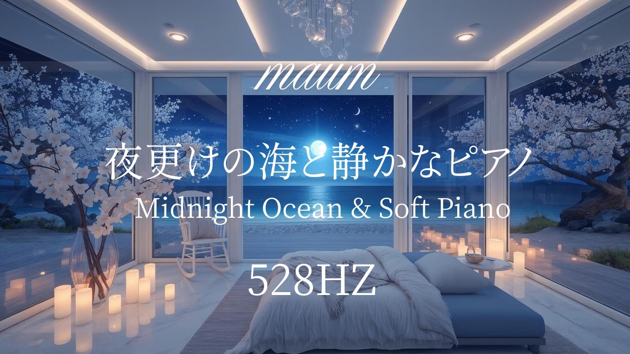 【528Hz】夜更けの海と静かなピアノ ─ Midnight Ocean & Soft Piano｜ヒーリングミュージク|睡眠用｜リラクゼーション｜ソルフェジオ周波数｜波の音