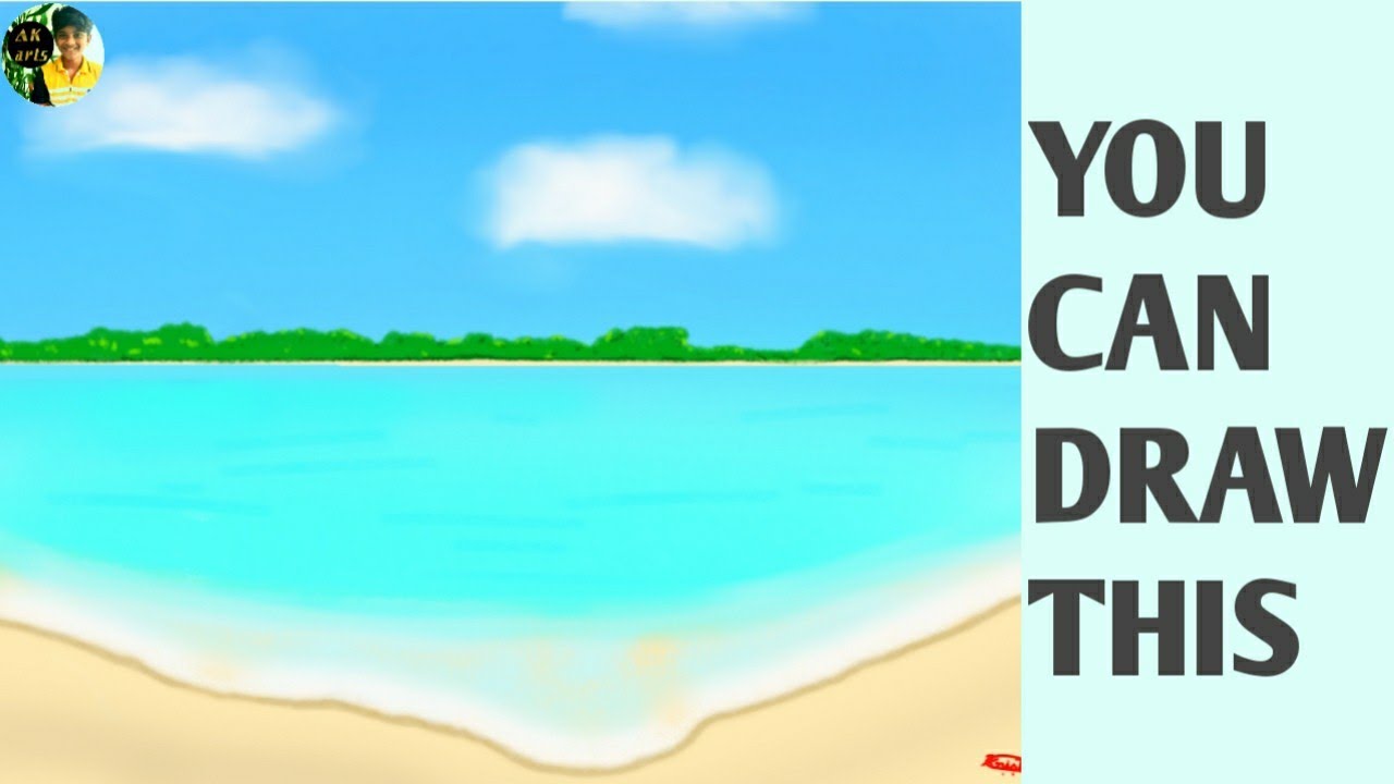 How to draw beautiful beach | beautiful landscape drawing | AK arts |