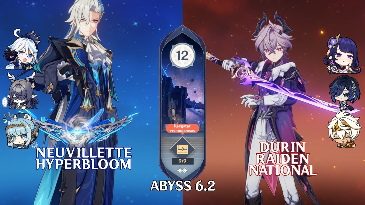 C0 Neuvillette Hyperbloom & C0 Durin Raiden National | Genshin Impact Abyss 6.2 Floor 12 9 Stars