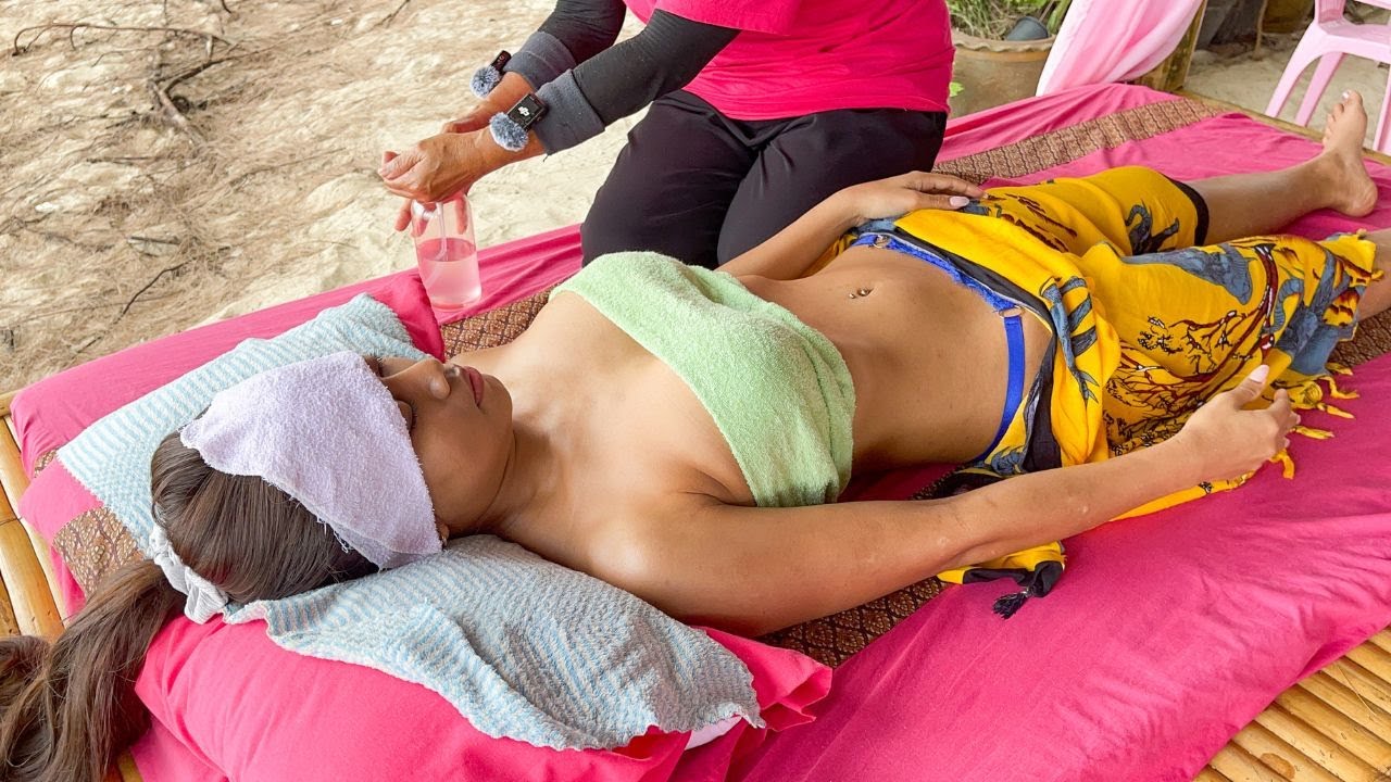 Thai Girl Gets Relaxing Full Body Oil Massage by the Beach - ASMR Massage
