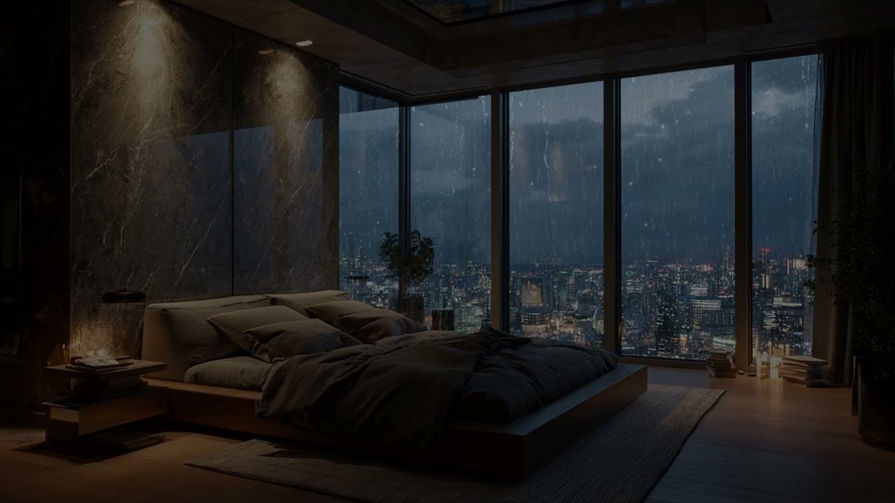 Soft Rain Wraps The Sleepless Skyline 🌆 As Distant Traffic Paints The Wet Streets
