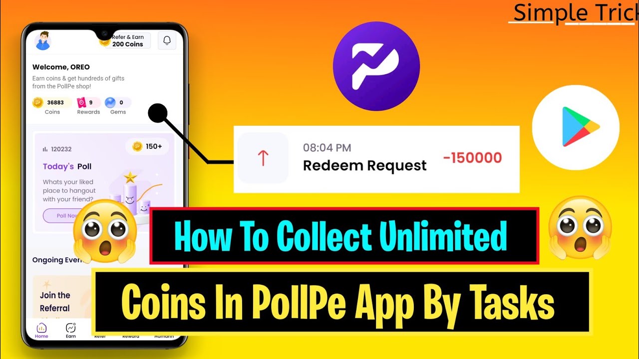 How To Collect Unlimited Coins In PollPe App 😍| Unlimited Coins Trick | Free Google gift card App 😍🤠