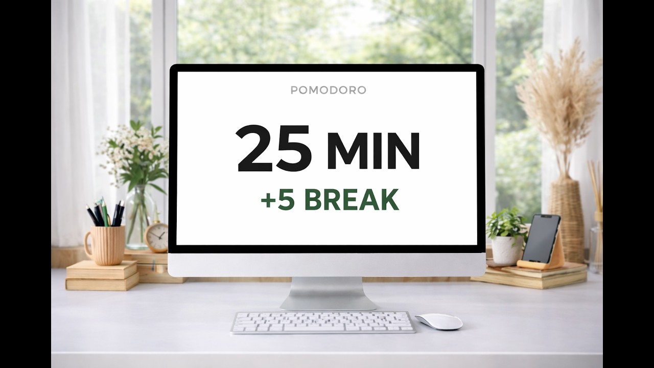 25 + 5 Pomodoro Timer | Minimal | No Music | 1080p