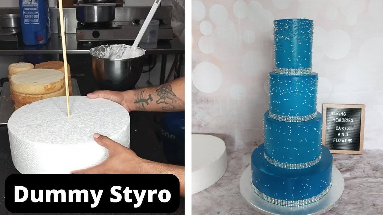 How to stack tier cake with dummy cake styrofoam base? | 4 Tier Wedding Cake.