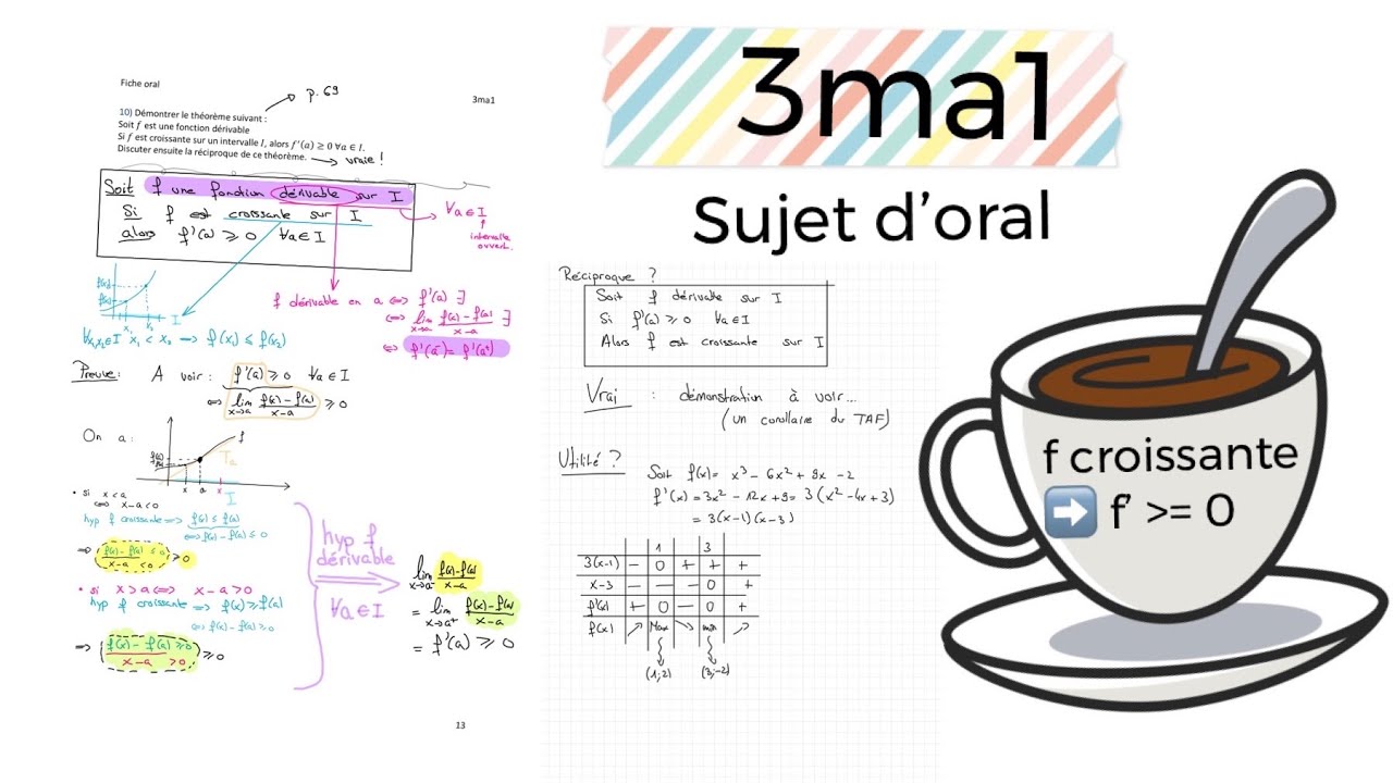 3Ma1- Démonstration du théorème : Si f est croissante sur I, alors f’...