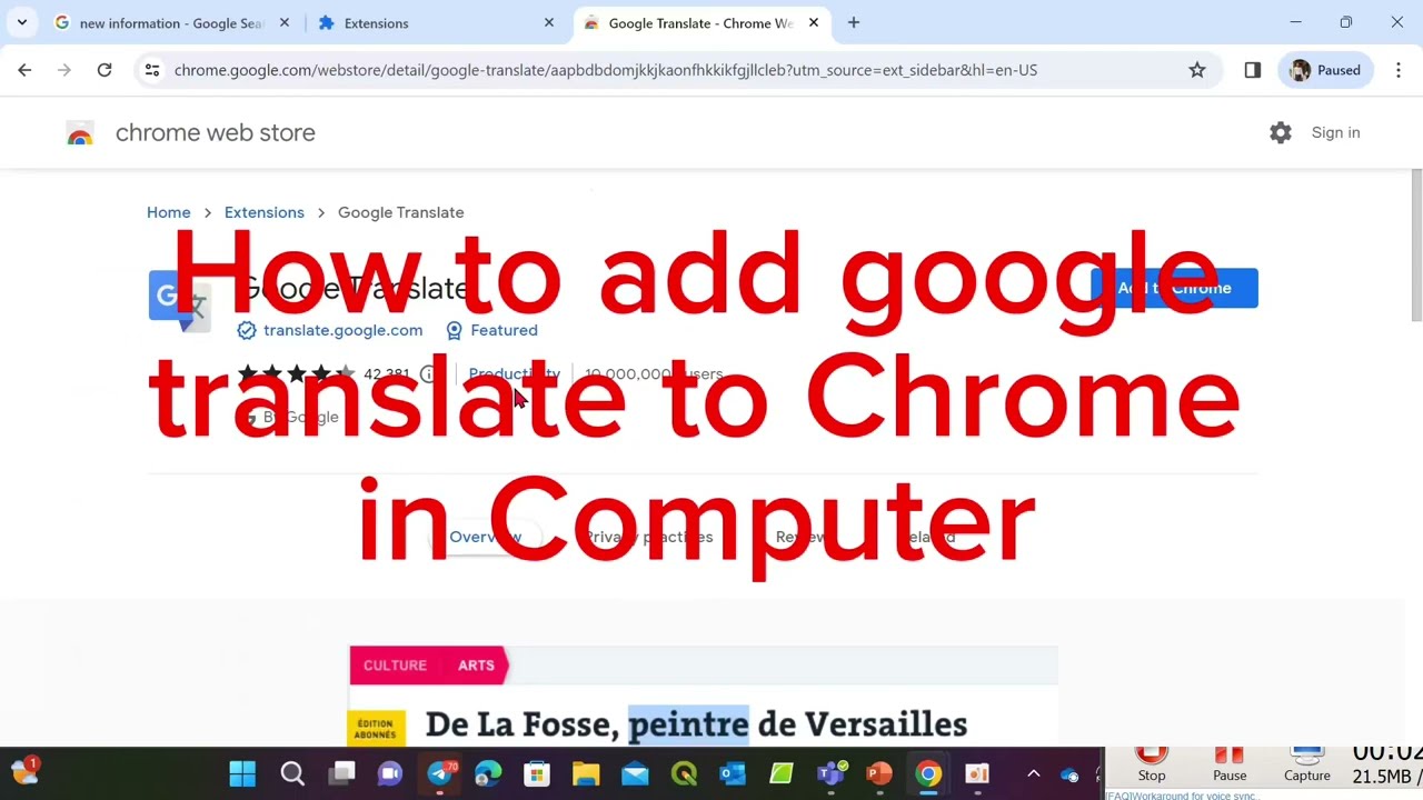 របៀបតម្លើងgoogle translateក្នុងកុំព្យូទ័រ (How to add google translate to Chrome in Computer)