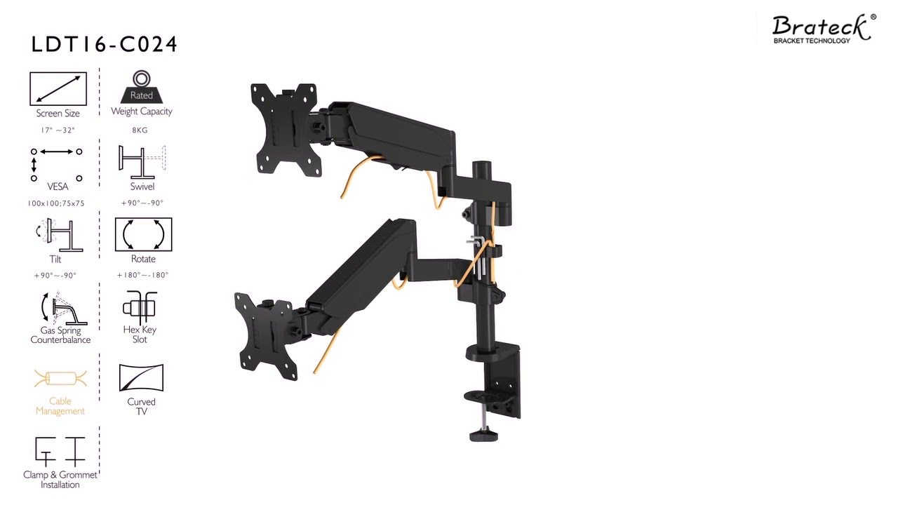 Dual Minitor  Full Extension Gas Spring Dual Monitor Arm