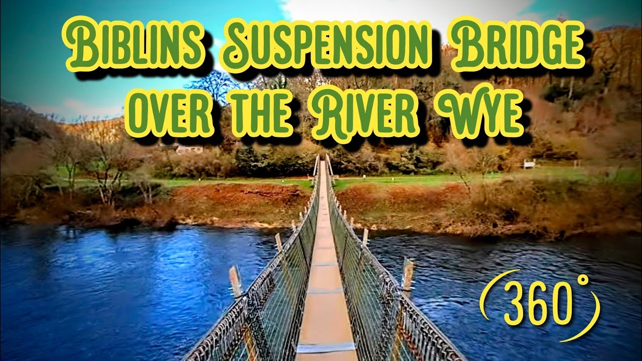 Crossing Biblins Rope Bridge over River Wye nr Symonds Yat VR 360 Video