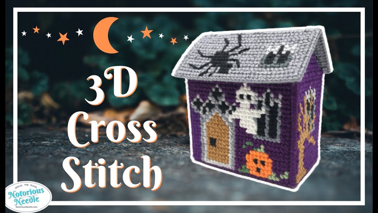 3D CROSS STITCH HAUNTED HOUSE for Halloween - on Plastic Canvas | Free Pattern Tutorial