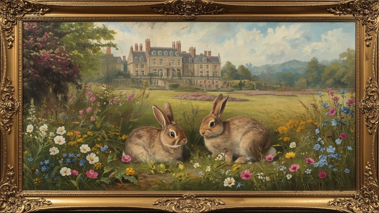 Vintage Easter 4K TV Art | European Estate Bunnies & Garden Wallpaper |  Digital Art Screensaver