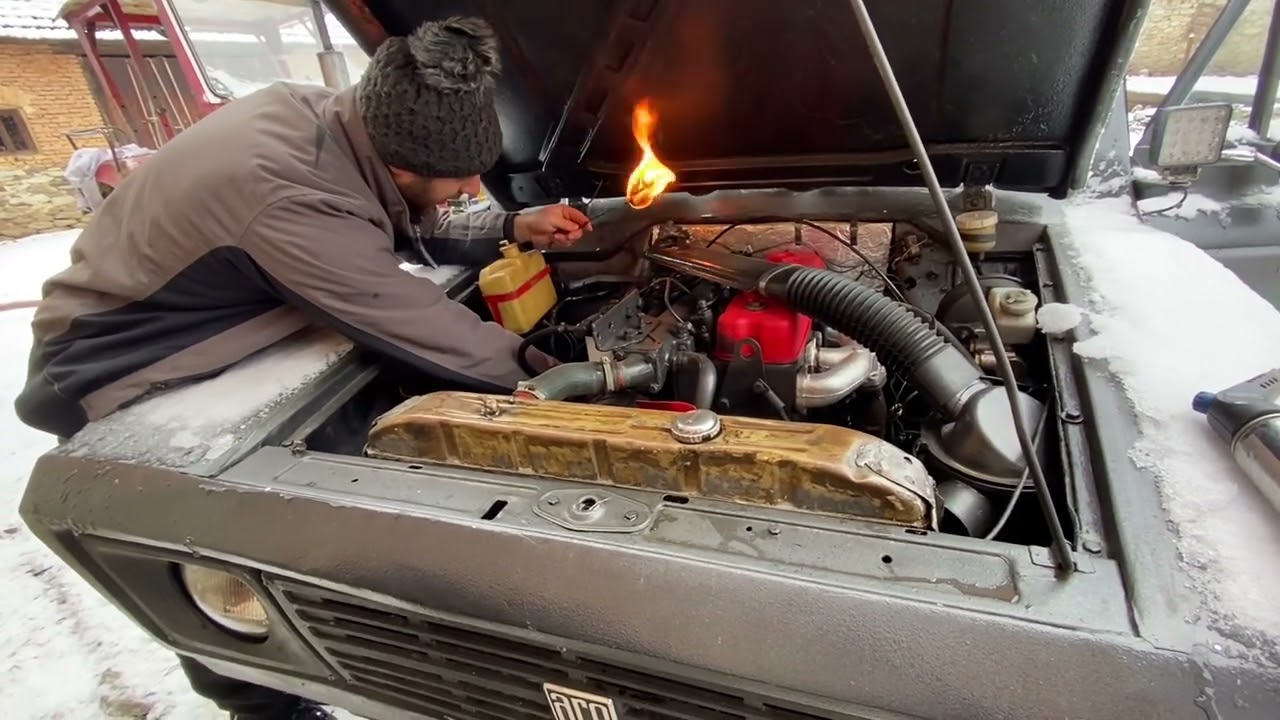 ARO, old engine starting💥 [-13 degrees] ❄️🌬🚘#foryou #viral #best