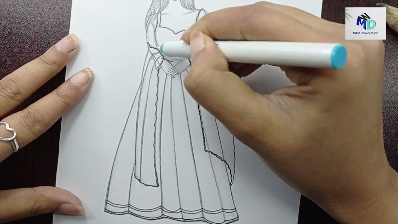 How To Draw A Girl Wearing Traditional Dress||Drawing A Girl Wearing Lehenga 