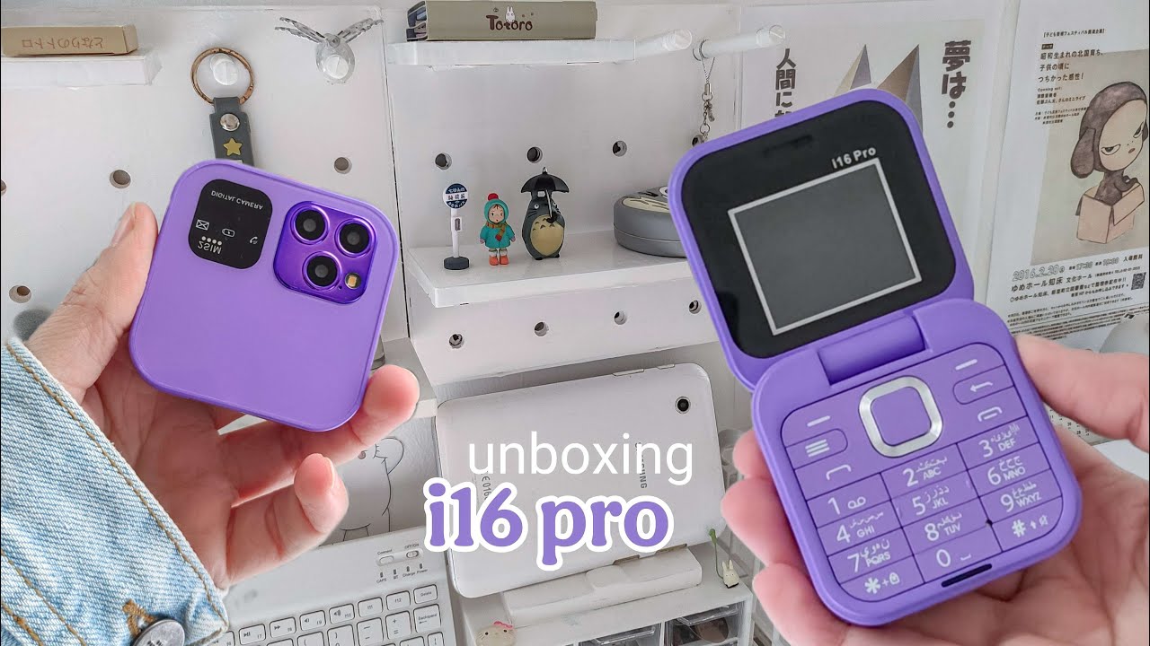 Unboxing i16 pro flip phone, $30 flip phone from Aliexpress 🐻‍❄️ Mini purple phone I Aesthetic phone