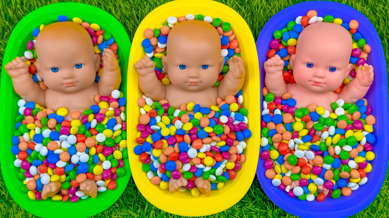 Full of 3 Rainbow BathTubs Candy with M&M's & Magic Slime Cutting Video