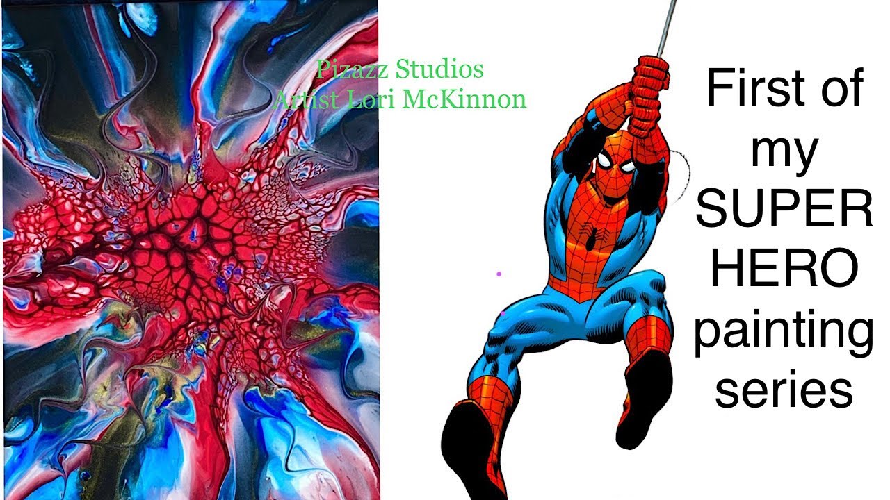 #117 SPIDER-MAN Acrylic Pour |  Super Hero Fluid Art Abstract Painting on Black Base @LoriMcKinnonArt
