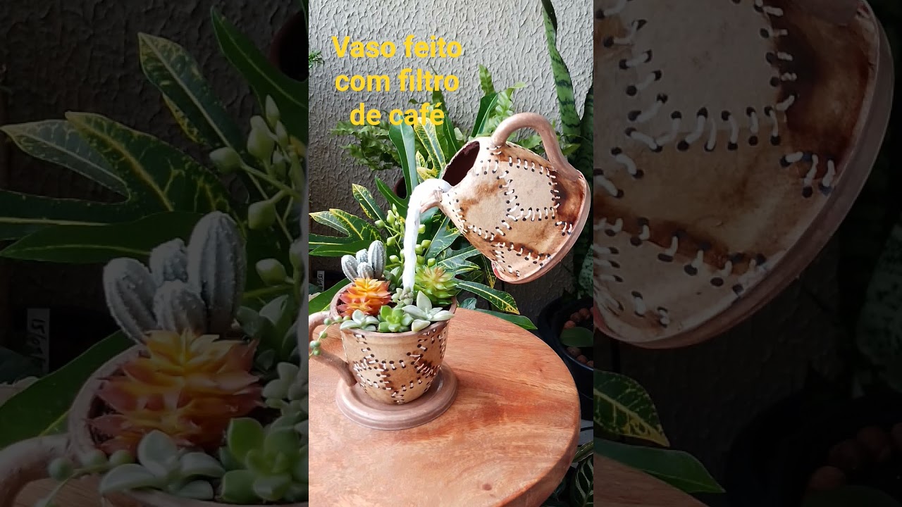 Vaso feito com pote de extrato de tomate e  filtros de caf&eacute;,  f&aacute;cil de fazer ❤️ #artes #diy