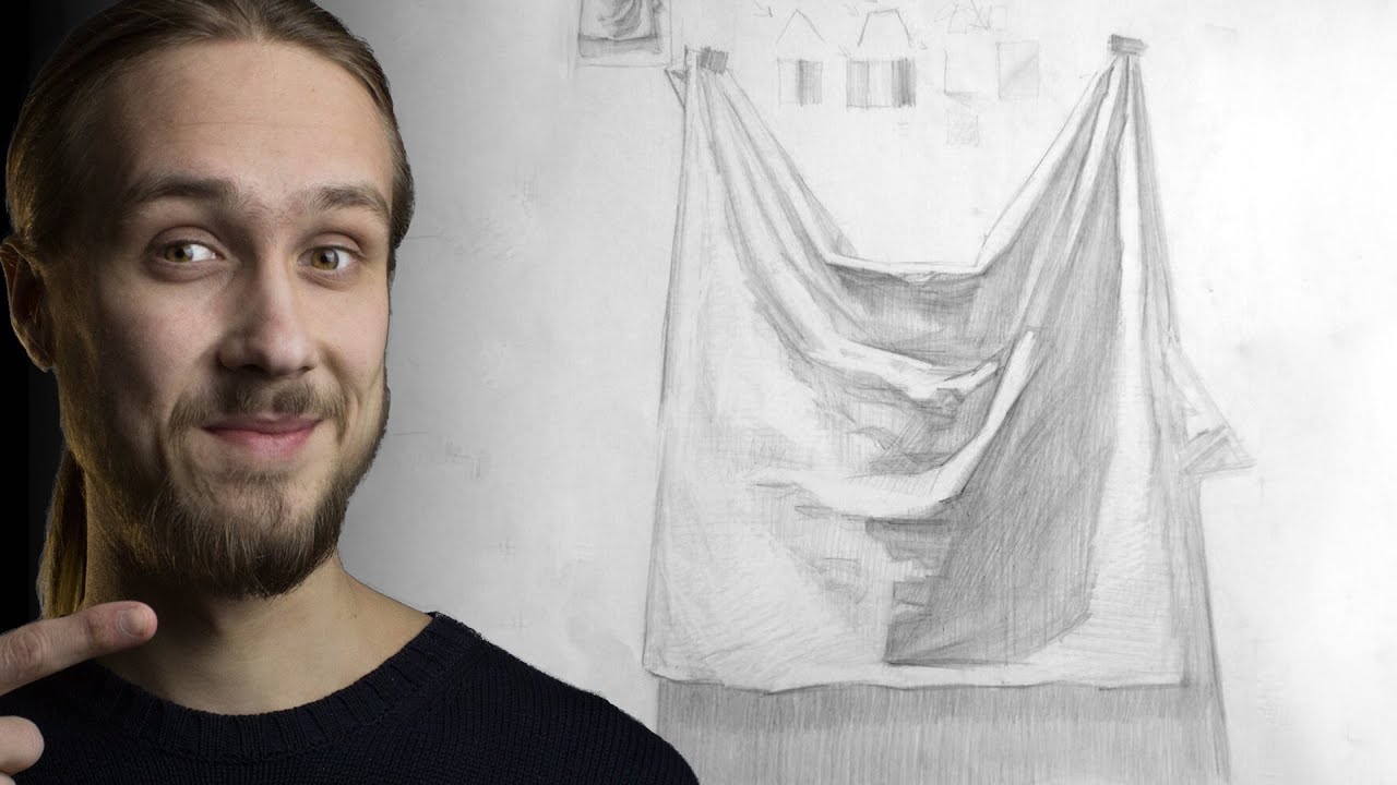 КАК НАРИСОВАТЬ  ДРАПИРОВКУ-ТКАНЬ ✎ Академический рисунок онлайн урок, speedpaint