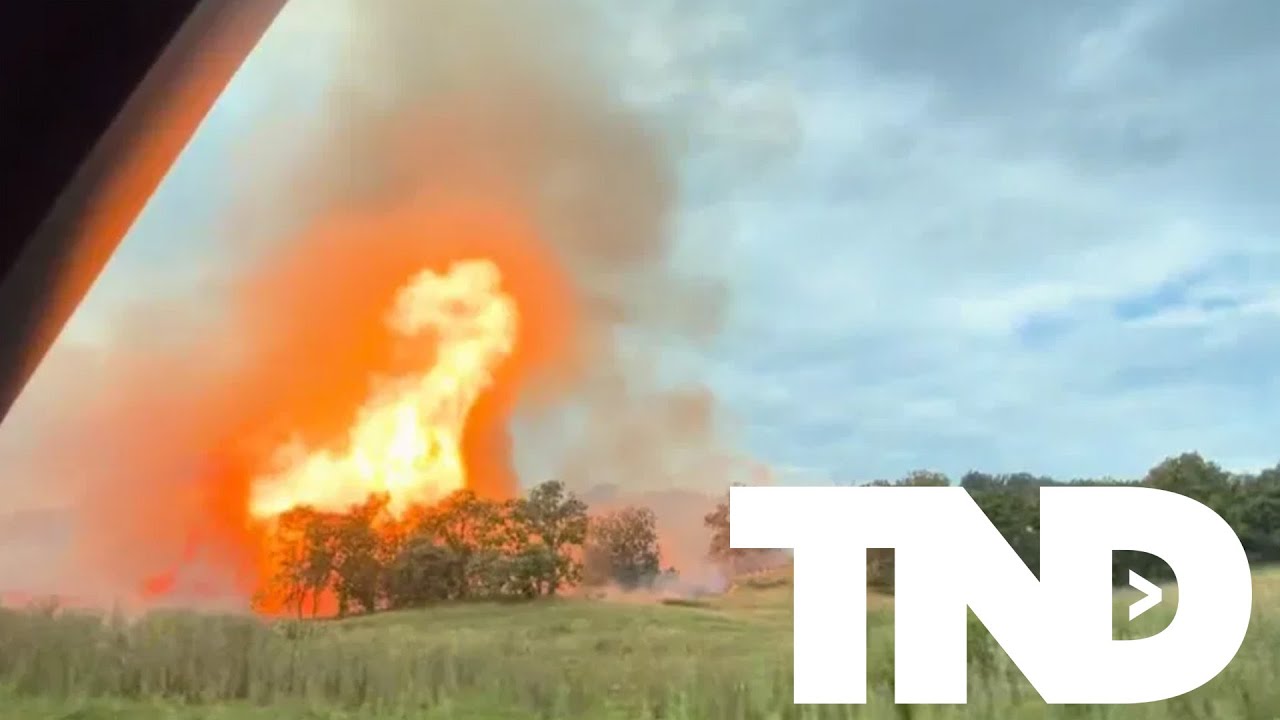 Fire erupts after a pipeline explosion in Virginia Tuesday morning