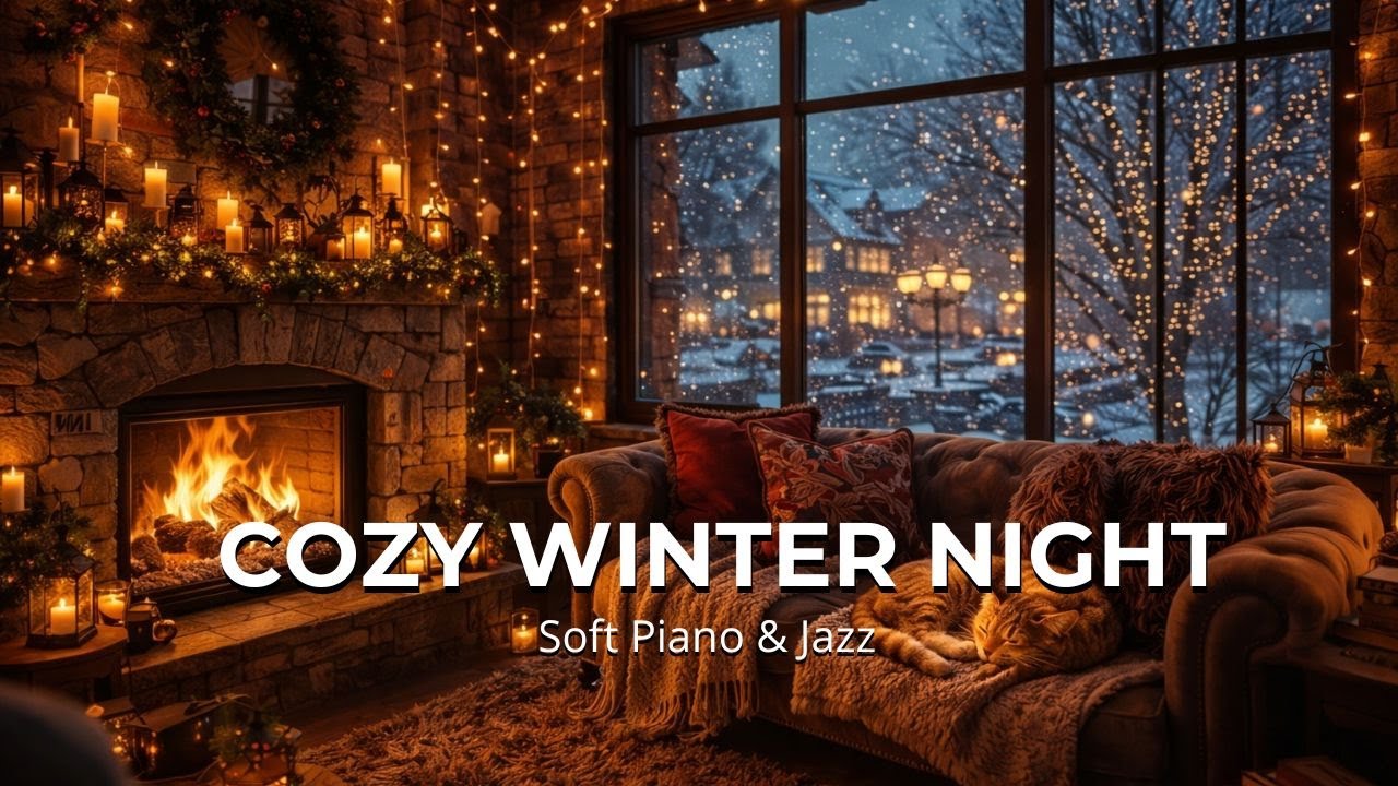 Cozy Winter Night ❄️ Slow Jazz Piano by the Fireplace for Deep Relaxation