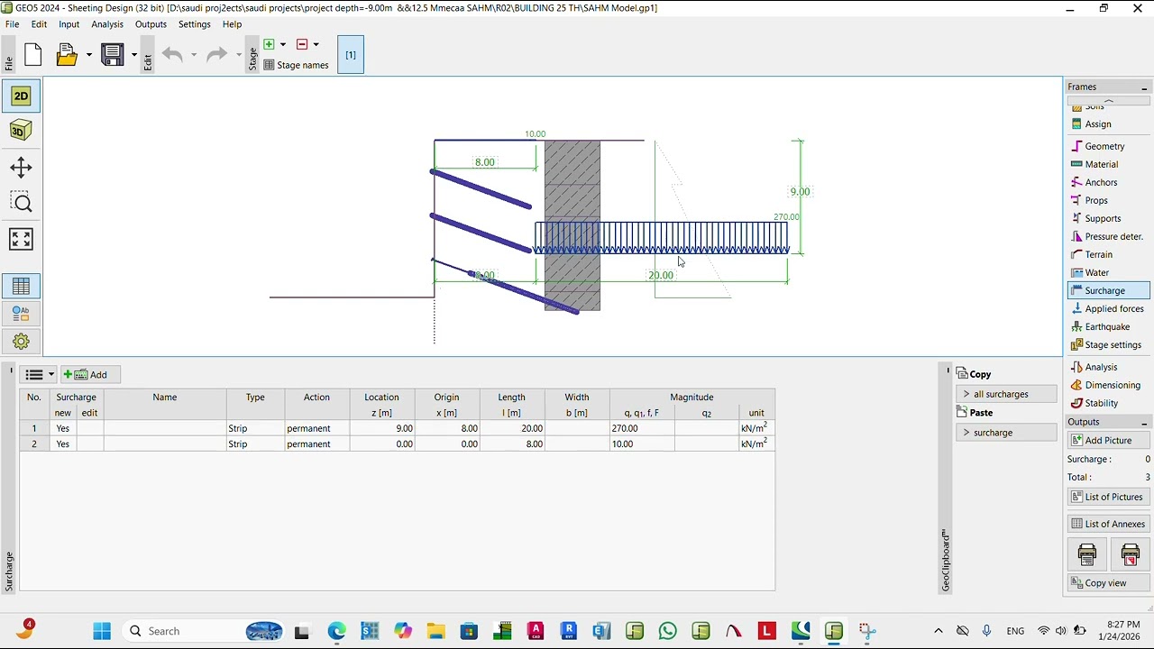 Loads in Geo5  -design of shoring system 