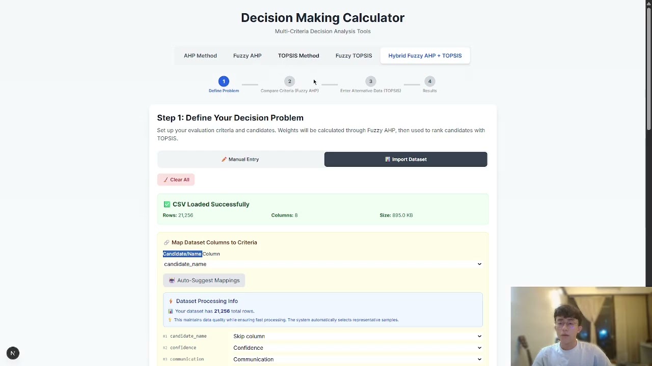 Decision Making Calculator Demo | Hybrid Fuzzy AHP + TOPSIS Web Application