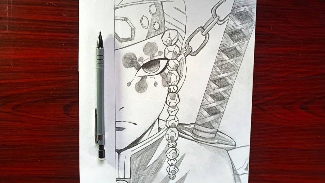 Anime sketch | How to Draw Tengen Uzui [half face] | Demon slayer artwork