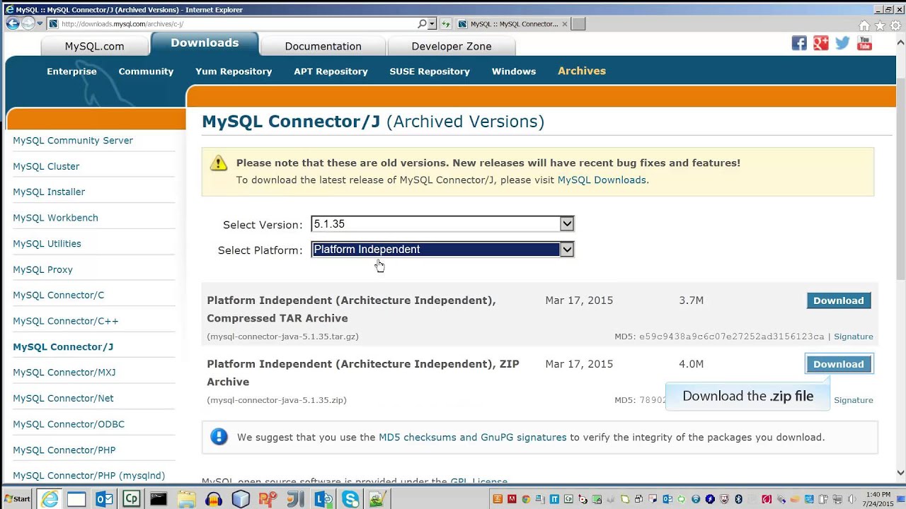 Download JDBC Driver for MySQL Database
