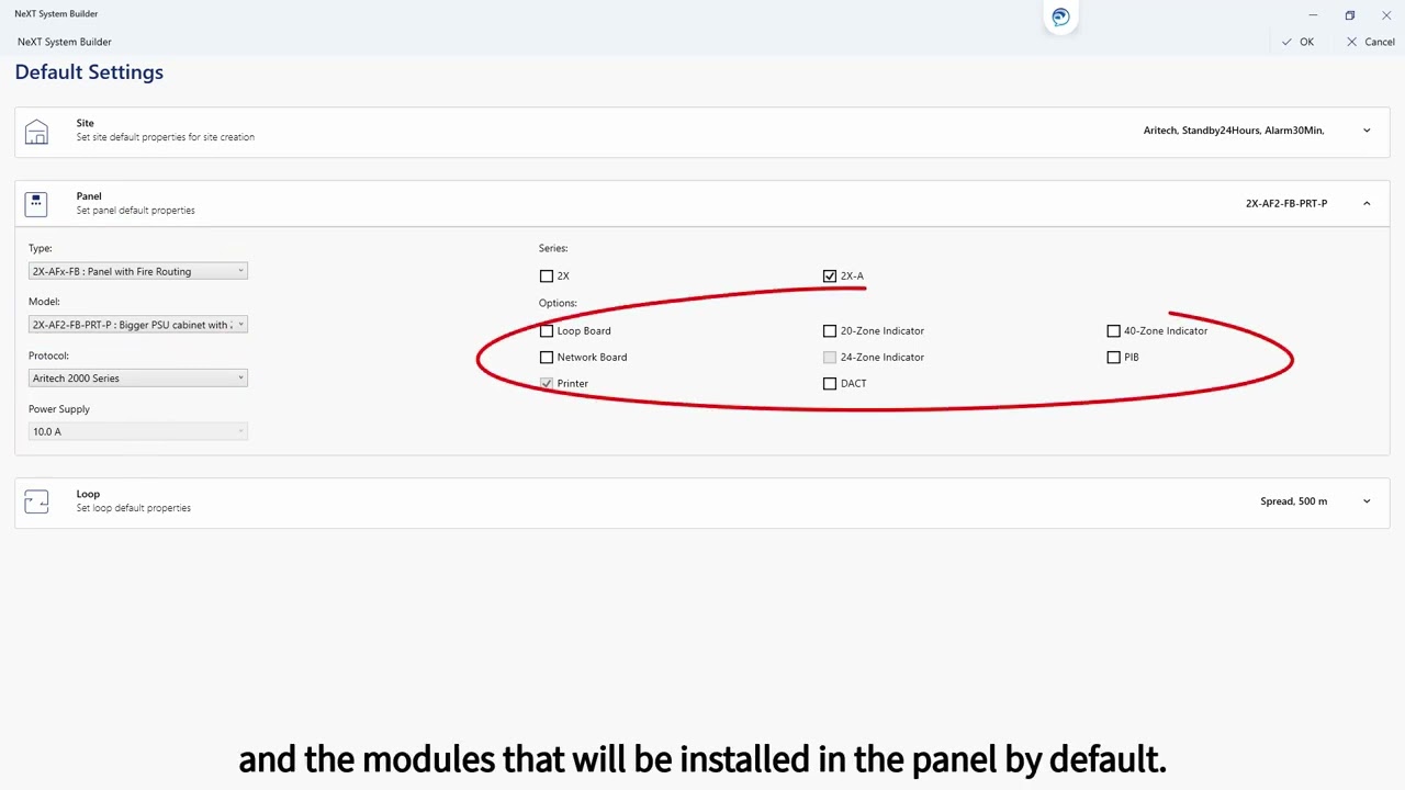 NeXT System Builder Aritech Default Settings - Aritech Control Panel