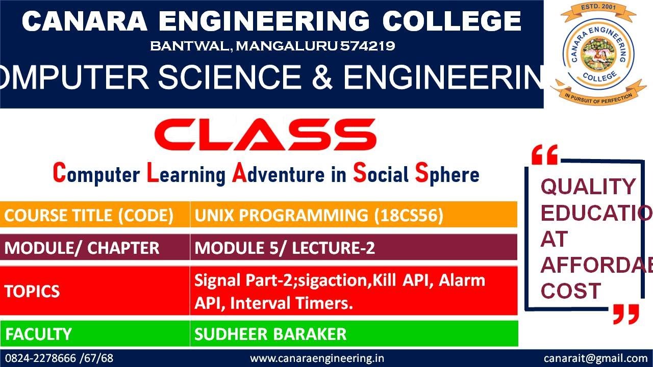 VTU UP (18CS56) UNIX PROGRAMMING:Signal Part-2;sigaction,Kill,Alarm API, Interval Timers ( M5 L2 )