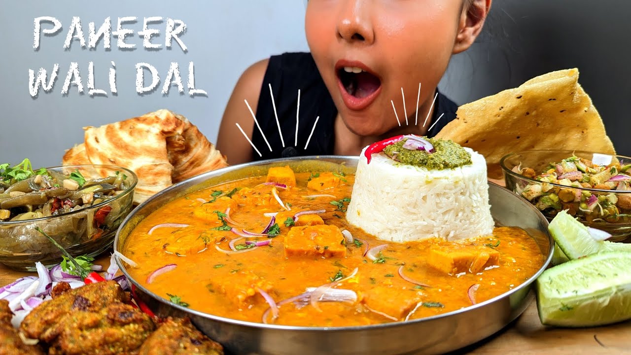 COOKING & EATING PANEER DAL, (TOFU), RICE, SQUASH SABJI, GOBHI BEAN PAKORA, PARATHA, CHUTNEY, SALAD