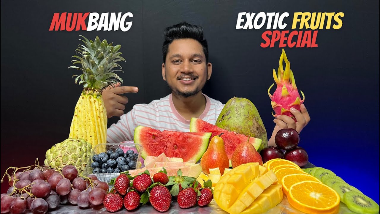 Fruits Mukbang | Exotic Fruits in India | Dragon Fruit| California Grapes| Custard Apple| Strawberry