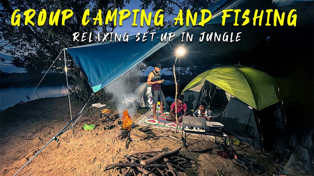 Home like Camping Set-up for Rain in Deep Jungle | Group Camping and Fishing in Jungle River