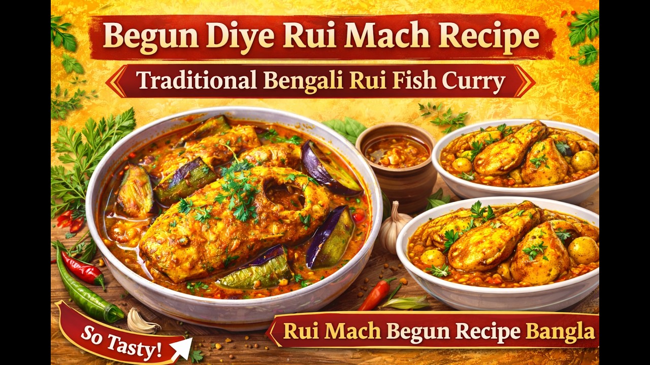 বেগুন দিয়ে রুই মাছ রান্না | Begun Diye Rui Mach Recipe | Traditional Bengali Rui Fish Curry
