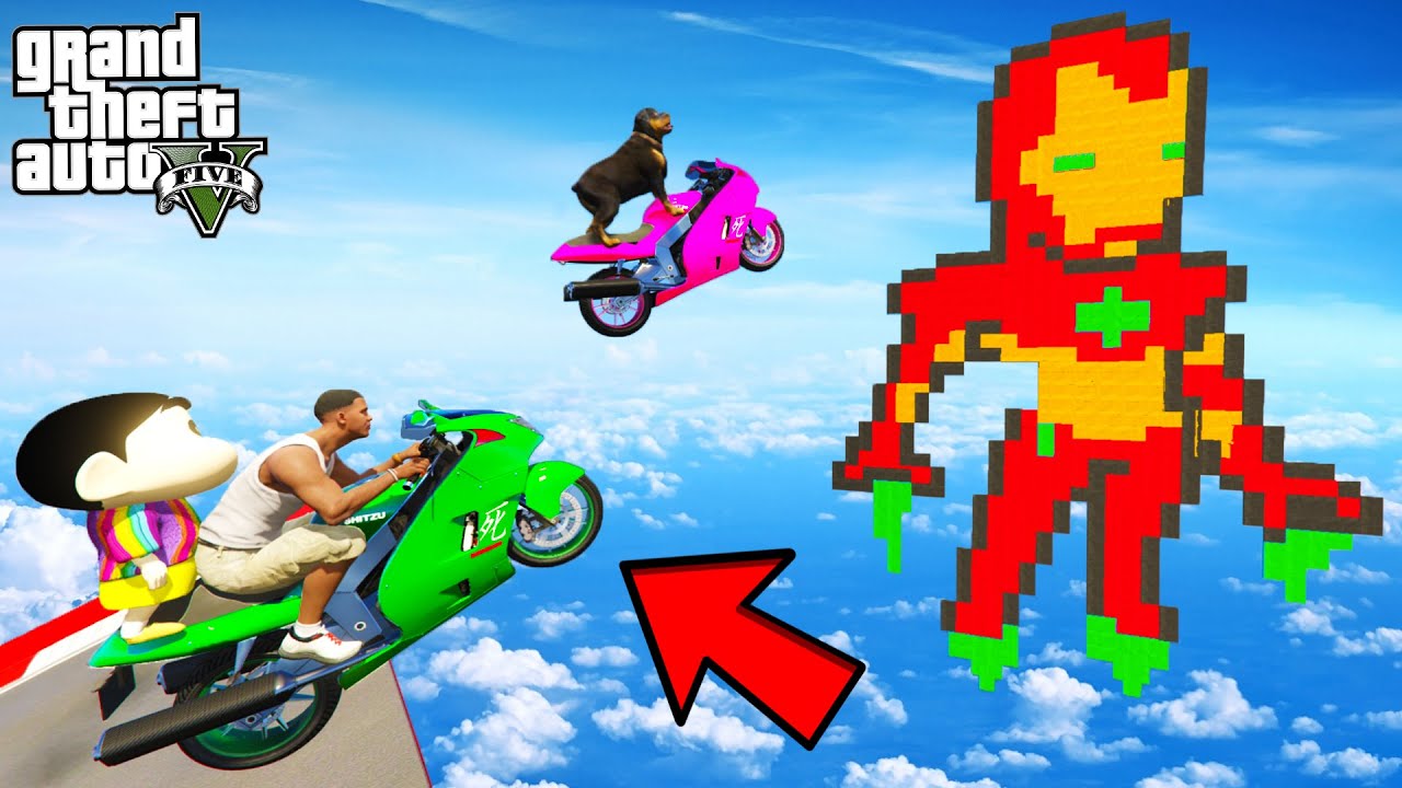 FRANKLIN TRIED IMPOSSIBLE IRON MAN RAMP JUMP PARKOUR CHALLENGE GTA 5 | SHINCHAN and CHOP