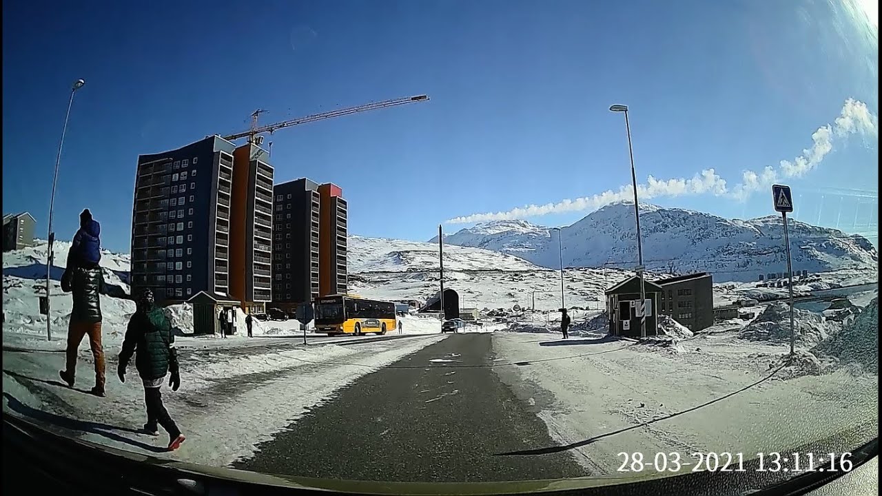 Driving in Nuuk, Greenland. Sunny Sunday