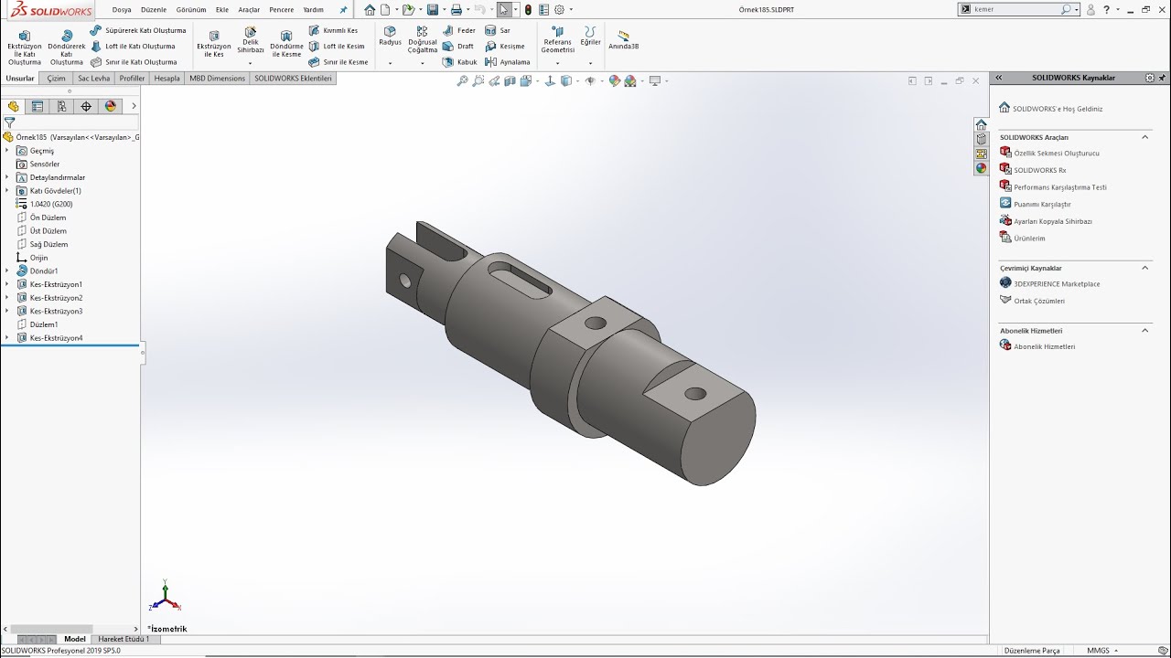 SolidWorks Örnek Çizim Mil Tasarımı #185 (3D solid model example)