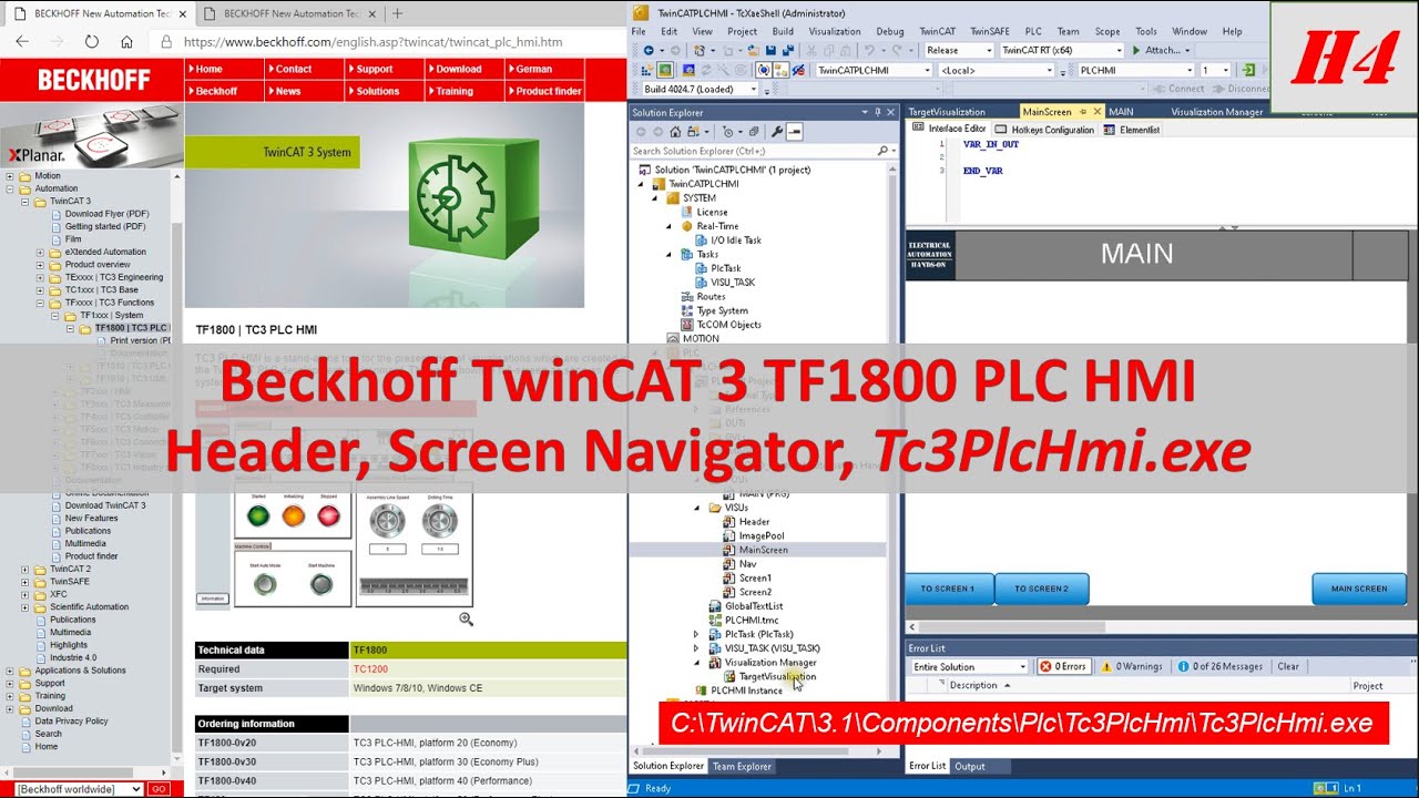 HMI04. Beckhoff PLC HMI — главный экран, заголовок, навигатор по экранам и Tc3PlcHMI.exe (4/6)