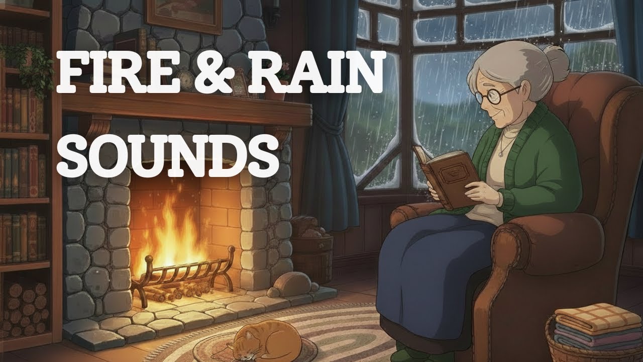 Sleep by the Fireplace on a Rainy Night | Cozy Reading Room Ambience | NO ADS