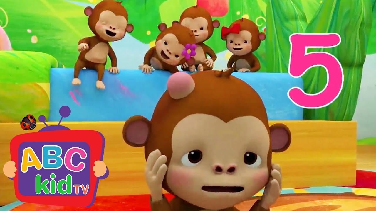 Five Monkeys Jumping on the Bed |  Preschool Learning - ABC KidTV | Nursery Rhymes & Kids Songs