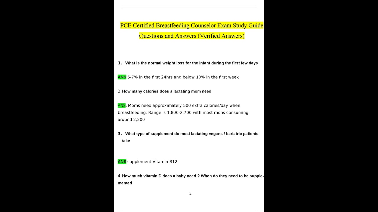 PCE Certified Breastfeeding Counselor Exam Study Guide Questions and Answers 2024   2025 Verified An