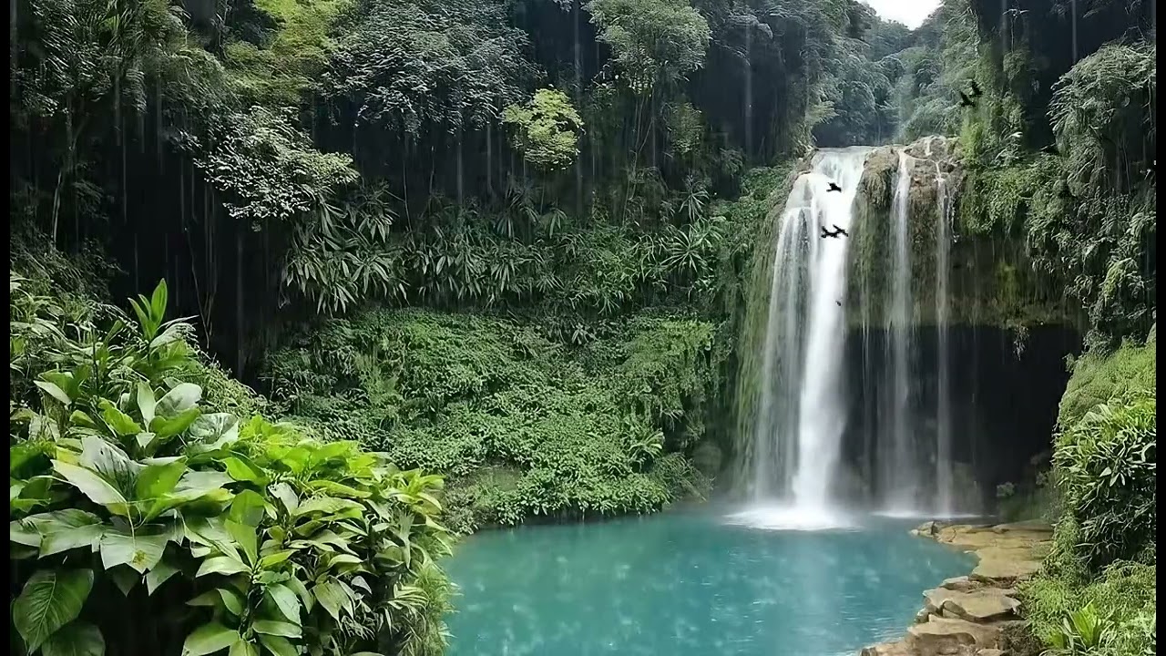 Gentle Rain at a Quiet Waterfall ASMR | Peaceful Nature Sounds for Relaxation