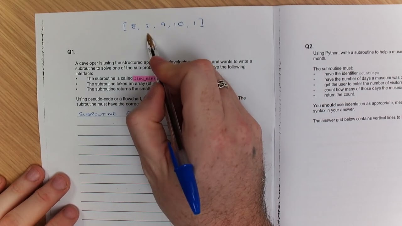 GCSE - SUBROUTINES QUESTION - WALK THROUGH - AQA - PART1