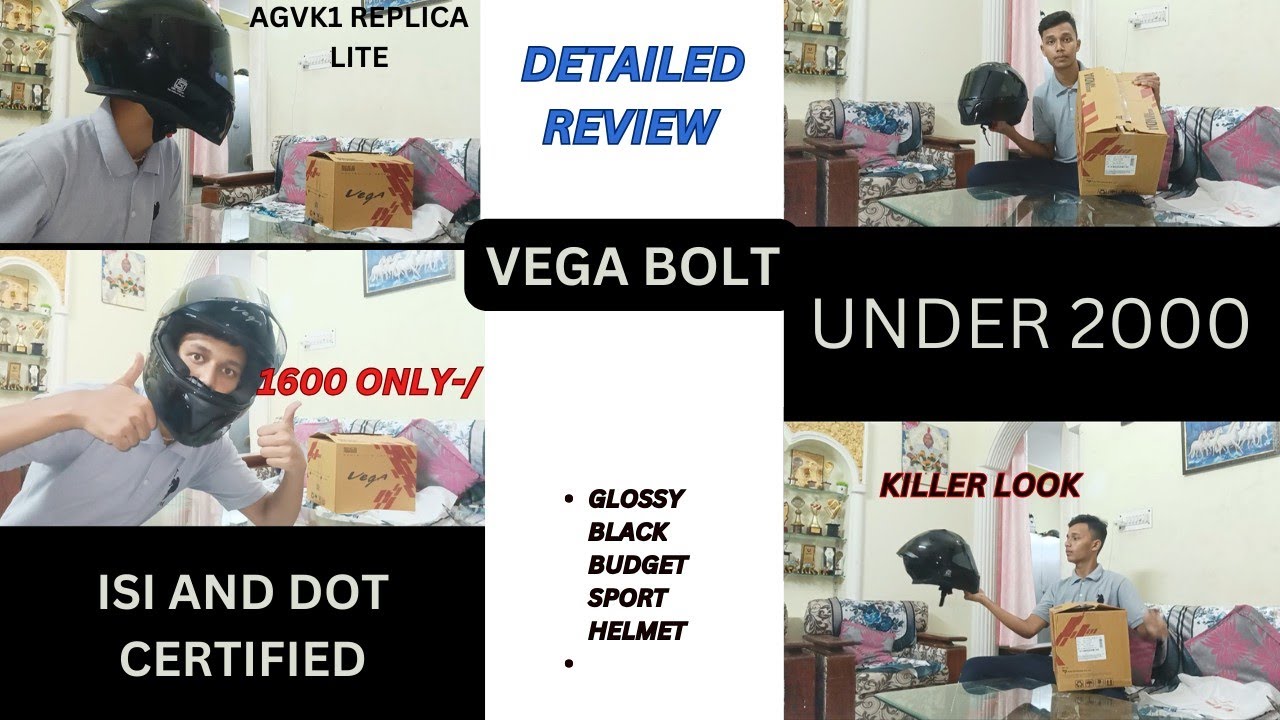 vega bolt glossy black | best helmet with ISI and DOT certified under 2000 | full Hindi review 2023