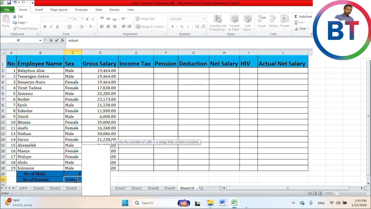how to make the employees salary peroll in excel