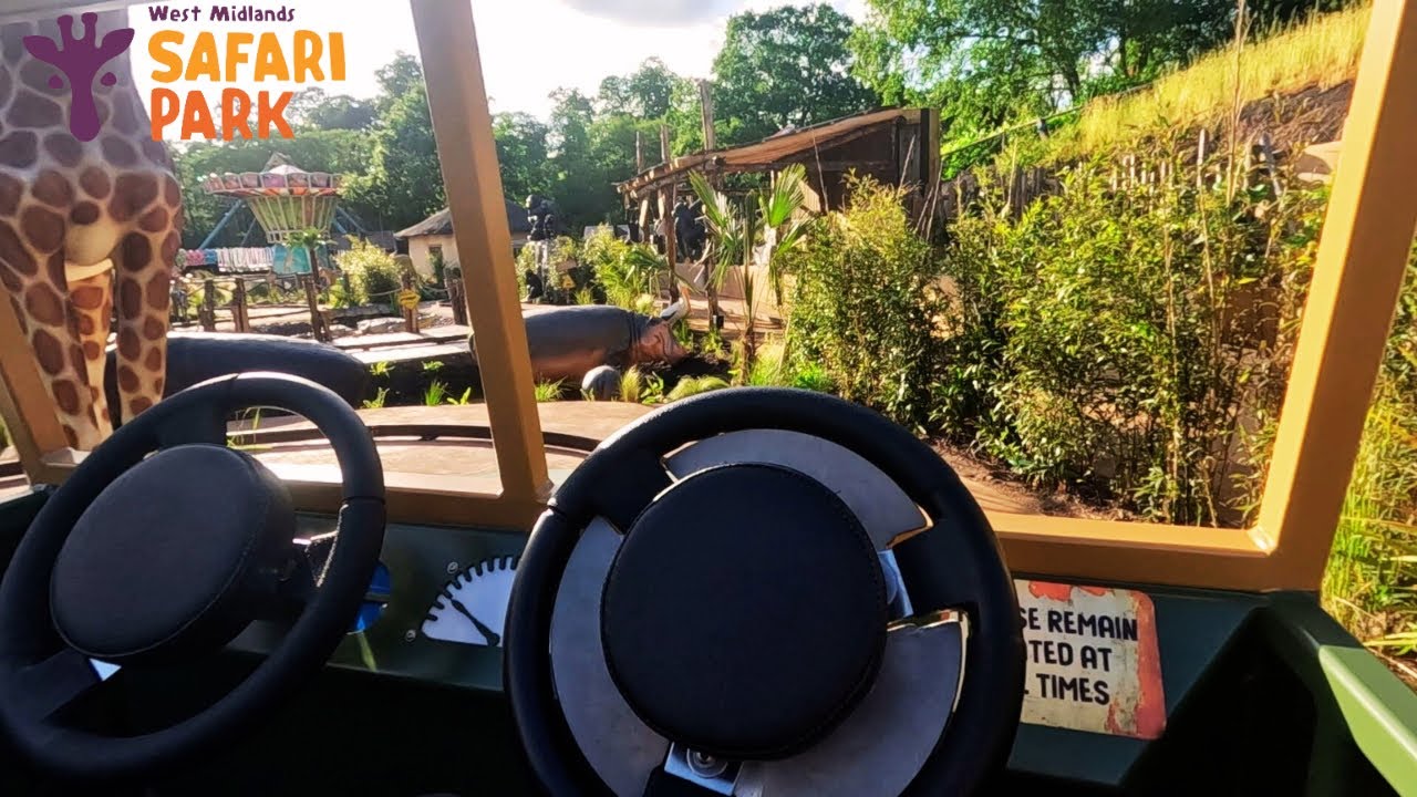 Jungle jeeps on ride POV West Midlands safari park