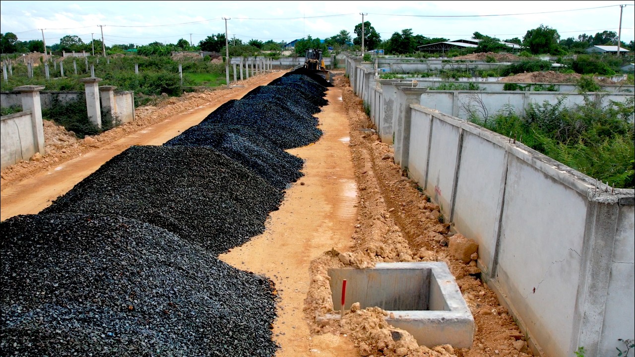 Incredible Building Foundation Village Road Construction By Heavy DOZER Pushing And Grading Gravel